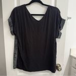 A New Day Women’s Large Short Sleeve Blouse V neck Keyhole Black and white Photo 3