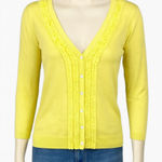 Talbots Sweater Womens XS Yellow Ruffle Cardigan Bohemian Cottagecore Feminine Photo 0