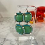 Double Square Teal Green Blue Dangle Earrings Photo 1