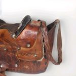 Vintage Saddle Bag Purse Tooled Leather Stirrups Horse Theme Mexico Brown Photo 5
