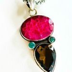 Sterl Silver Smokey Quartz and Pink Stone Pendant Necklace Photo 0