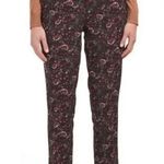 Carolina belle  Black & Maroon Floral Slim Ankle Pants Size 6 Photo 0