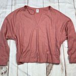 Abound  Waffle Knit Notch V Neck Long Sleeve Top NEW in Pink Compact 1X Photo 2