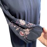 Loft  Navy Blue Embroidered Floral Bell Sleeve Knee Length Dress Size Medium Photo 1