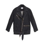 Nanushka Charcoal Black Cite Oversized Denim Belted Moto Biker Jacket Size XS Photo 5