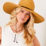 Karen Kane  coffee color rancher hat with brown faux leather tie. OS. NWT. Photo 0