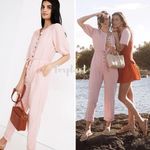 Madewell NEW  Linen-Blend Puff-Sleeve Tassel-Tie Jumpsuit,‎ size M Photo 2