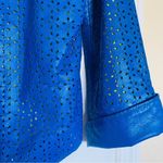 dianaira Royal Blue Perforated Floral Pattern Lambskin Leather Blazer Jacket Size M Photo 1