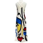 Boutique  Halter Maxi Dress XS White Abstract Face Print Art To Wear Beach Resort Photo 5