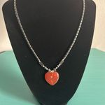 New Heart Shaped Carnelian Agate and Hematite Bead Necklace Gray Photo 0