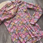 Vintage 1970’s mesh retro floral print disco collar button‎ down blouse Pink Photo 2