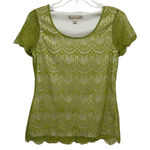 Banana Republic  Green Scalloped Lace Overlay Short Sleeve T-Shirt Top XS Photo 0