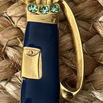 LIA Gold and Blue Enamel Golf Bag Brooch with Rhinestones Photo 0