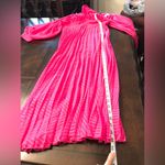 Hot pink pleated batwing midi dress in chevron dobby sz 4 Photo 7