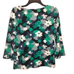Ann Taylor Floral Flare Bell 3/4 Sleeve Blue Green Medium Petite Photo 1