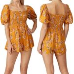 Flynn Skye  Womens Justine Romper Smocked Off Shoulder Floral Yellow Size Small Photo 1