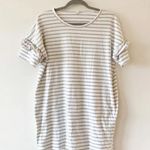 Wishlist White Gray Stripe T-shirt Tunic Dress Top Small Ruffle Sleeves Pockets Photo 6