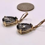 Smokey Gray Tear Drop Beveled Crystal Set In Gold 1” Dangle Earrings Photo 2