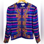 Adrianna Papell EXCELLENT Vintage Silk 2Piece Suit Blazer Skirt Stripe Floral 12 Photo 1