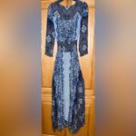 Free People  Mexicali Rose Black Blue Print Smocked Waist Slit Maxi Dress Size XS Photo 13