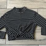 Topshop Black and White Fitted Tie Front Crop Top Photo 0