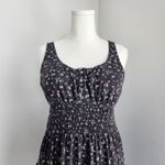Lucky Brand Grey Ditsy Floral Smocked Tiered Tank Sundress Cotton A Line L Photo 1