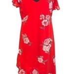 Speechless Red Floral A-Line V-Neck Short Sleeve Flutter Hem Midi Dress Size L Photo 0