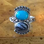 Sleeping Beauty Turquoise White Buffalo Sterling Silver Ring Size 8 Photo 5