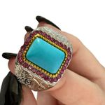 Boutique Chunk Ring Boho Costume Jewelry Turquoise Pink Silver 13 Photo 3