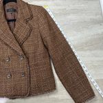Talbots  Fringe Tweed Cropped Jacket Blazer Women’s 2 Brown Double Breasted Photo 10