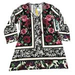 Melissa Paige Floral Print Tunic Top Womens L V-Neck Stretch Casual w/ Necklace Photo 0