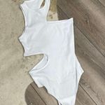 Abercrombie & Fitch Ribbed White Asymmetrical Cutout Bodysuit Photo 0