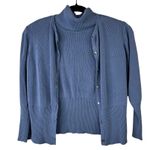 Harold's Vintage Powdered Blue Ribbed Silk Turtleneck Sleeveless Cardigan Set Size M Photo 0