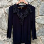 Ralph Lauren Crochet Lace Ruffle Oversized Collar Navy Blue Shirt Photo 0
