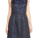  Dresses Aidan Mattox Brocade Blue Black Cocktail Dress Photo 0