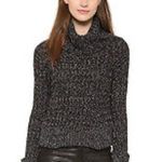 Free People Marled Black Combo Twisted Cable Cropped Sweater Size Small Photo 0