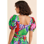 Farm Rio  Tropical Bunch Puff Sleeve Crop Top Women’s Size XS Button Up Vacay Photo 1