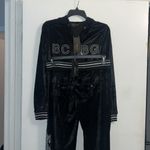 BCBGMAXAZRIA BCBG BLACK VELVET BLING SILVER STUD DRAGON & LOGO HOODIE & CROPPED PANTS SET NWT Photo 1