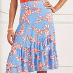 Talbots Blue Flowing Hibiscus Tiered Midi Skirt Photo 0