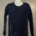 CAbi  Sweater Womens Small Navy Long Sleeve Cable Knit Side Zip Tunic Pullover Photo 0