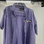 Disney Purple Blue plaid Mickey Unlimited plus size Button up Shirt embroidered Photo 2