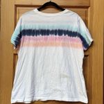 Athleta Women's Pride LGBTQ Plus Size 1X Organic Tie Dye Rainbow White Tee Shirt Photo 2