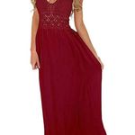LILBETTER XS Red Wine Burgundy Crochet Lace Maxi Halter Neck Backless Dress NWT Photo 0