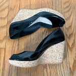 Via Spiga Black Patent Leather Peep Toe Cork Wedge Heels Size 8 Photo 3