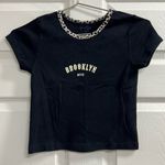 Brandy Melville John Galt  Black Brooklyn NYC T-Shirt Leopard Collar - VGUC Photo 0