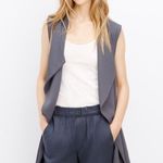 Vince  Long Drape Crepe Vest Wrap Leather Tie Waist Belt Gray Small Chic Classic Photo 0