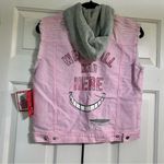 Disney  Cheshire Cat Alice in Wonderland Vest Hoodie Size Small Pink White Stripe Photo 4