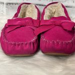 Talbots  Fuchsia Bow Slippers cream colored fuzzy on inside size 7.5 Photo 5
