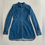 Free People  Dynomite Medium Wash Long Sleeve Stretch Denim Mini Dress Size S Photo 5