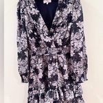 Dizzy Lizzy Black Floral Faux Wrap Ruffle Dress Large NEW Sheet Mesh Shiny Goth Photo 0